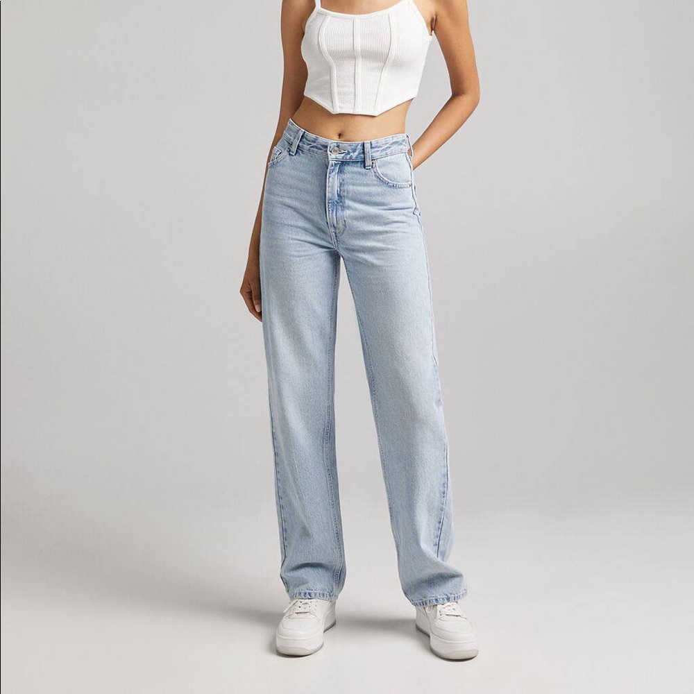 Bershka high waisted dad jeans in bleached wash size 6